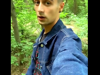 Solo Jerk off in Blue Jeans Jacket Outdoor