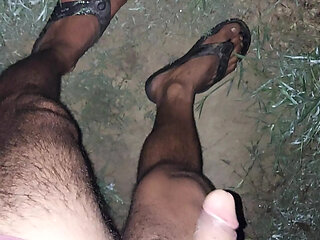 Boy walking naked in the jungle