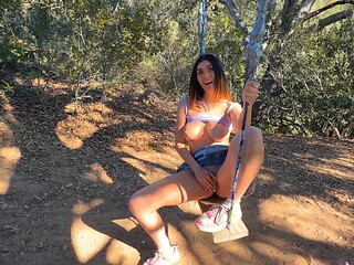 Outdoor tryst with Alex and Aubry, massive melons in POV action