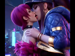 Akali x Evelynn Lesbian kissing (League of legends, K/Da, AI generated)