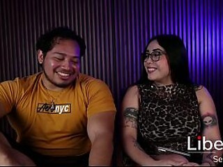 Latina gf with big natural tits gives a wild double blowjob
