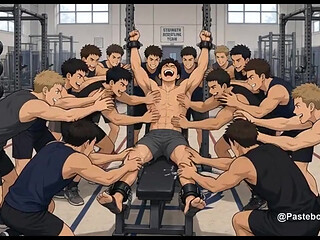 Coach's Punishment - Strapped To The Bench, Tickled By The Whole Squad (2D Anime Bara)