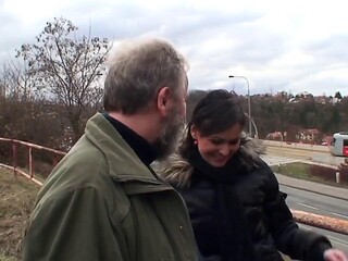 Elis Diamonds Small Natural Tits Perk Up in Chilly Park as Old Man Devours Her Blowjob Finish and Sw
