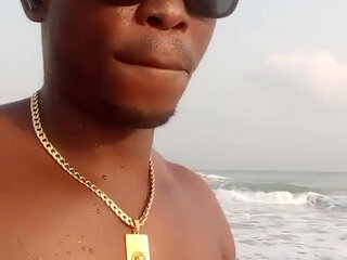 Walking with My Huge Back Cock Wanking on the Beach of Cotonou Alone