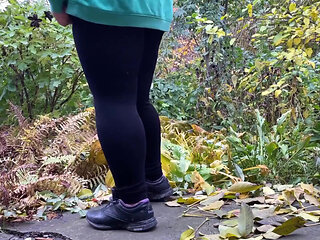 Hot Mature Woman in Leggings Pees Standing Doggystyle