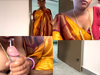 Tamil beautiful stepsister in saree and her stepbrother dick blowjob cum in mouth