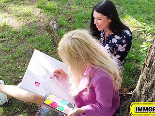 Novella Shows Kira, Dan, and Brad Her Cock-Filled Art!