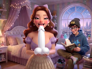 My cuckold boyfriend reads a book while my friend fucks me