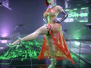Cyber Catwalk - Nova in See-through Red Lingerie & Futuristic Tease