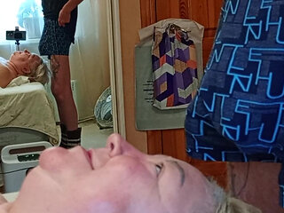 I jerk off my dick and shove it down my neighbor's throat and then cum in her mouth