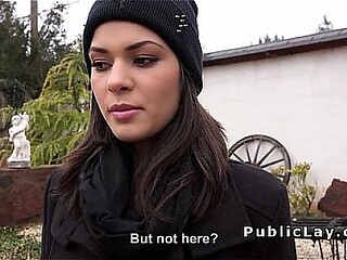Busty Euro babe gives a sloppy blowjob in public POV