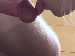 Close up Femdom Edges Cock to Ruined Orgasm in a Glass