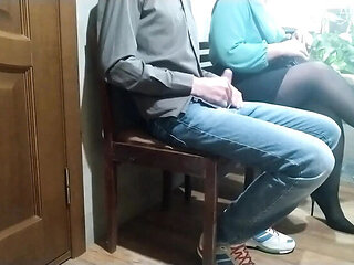 Amateur MILF Gets Public Handjob in Waiting Room - Stranger Jerks Her Off Anytime