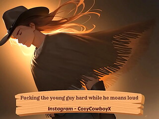 Fucking the young guy hard while he moans loud