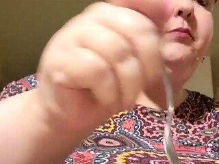 Celestial devours big meals in a chubby bondage romp