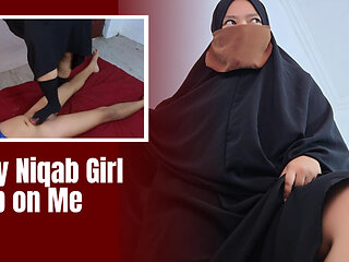 Hijab Step Sister Step on My Dick and Make Her Black Socks Covered with Cum  - Minokiiko