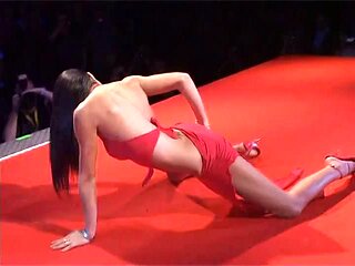 Sofia Cucci stripping and playing with her pussy at EroticSex 2008 in Prague