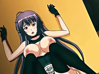 Girl with long purple hair and beautiful breasts loves it when her