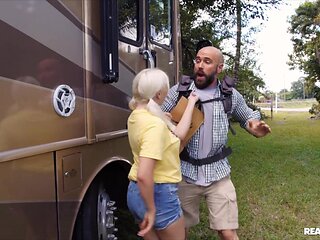 Couple on a bus with a free pass, wild and naked.