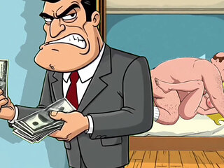 Cuckold Husband Is Furious That His Wife Is Cheating with Her Lover. Cartoon