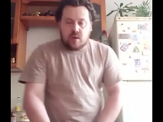 This guy put his BALLS on the table and started jerking off his COCK to taste the fresh CUM!