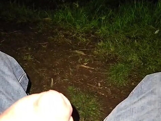 Risky public jerking on the park bench