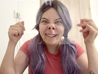 Silly Face Fetish and Squirting Milk Onto a Glass Table