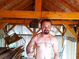 Man tied up gets hard by