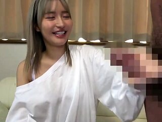 pretty japanese gives handjob and blowjob