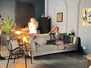 Behind the Scenes Lesbians Fuck Separately with the Visitor