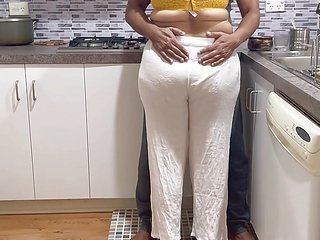 Big Booty Desi Woman Pleasured by Friend's Husband in Kitchen - Loud Kissing and Moaning