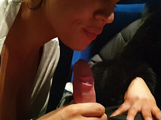 Two German Best Friend Teens Give Risky Blowjob at Cinema and Swallow