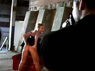 Vintage blonde in fishnets gets banged
