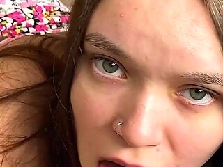 Stepdaughter Tries to Catch Stepfather's Big Cock in Her Slobbery Mouth