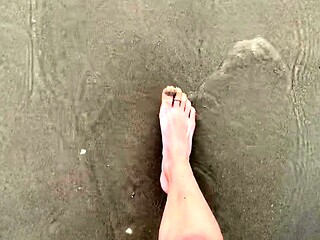 Busty brunette foot fetish and footjob in nylons