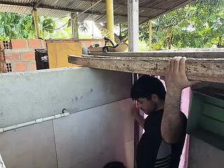 Horny Stepsister Calls Her Husband's Stepcousin From the Bathroom to Have Him Fuck Her