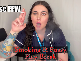 Stressed Nurse Takes a Smoke Break, Flashes Tits & Plays with Pussy