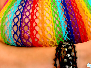 Lady Lucy Gresty in kinky boots and fishnet dress