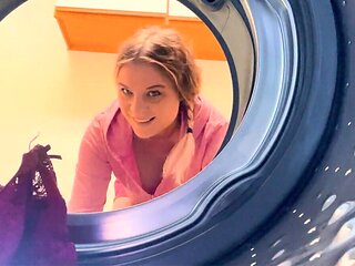 Cute stepsister's ass gets fucked in a washing machine