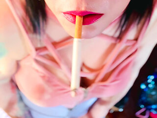 A Cute Goth, Tina Snua Smoking A Cigarette In Close Up With Lots OF Dangling - OMI OME Drifting