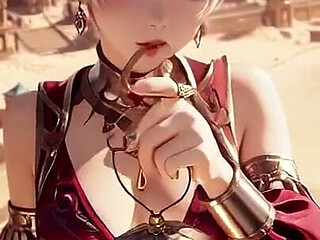 Desert Fantasy! Silver-haired Saintess's Private Dance in the Red-gold Palace, Light Ribbons Wrapping Around Her.