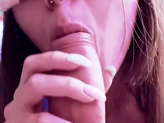 Cute Girl Whipped Cream Blowjob Close up