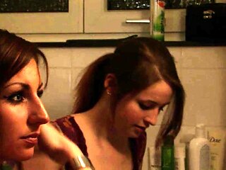 Two brunette lesbian teen girls playing