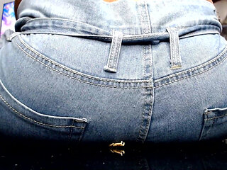 Tiny Man Ruined in Jeans Ass-fyxiation with Giant Ass Unknowing
