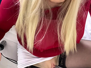 Amateur Crossdresser in stocking heels skirt seduces husband to her room gives blowjob, but hubby keeps talking about milf wild