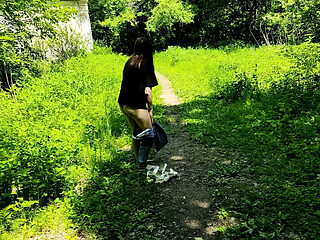 Jogging without pants in a forest park. Old video
