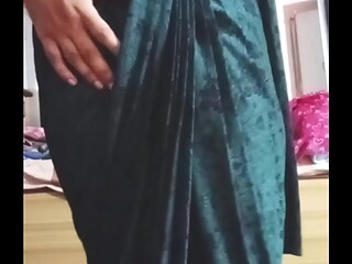 Indian Gay Crossdresser Bottom Gaurisissy playing and pressing her big boobs in Black Saree real xxx sex