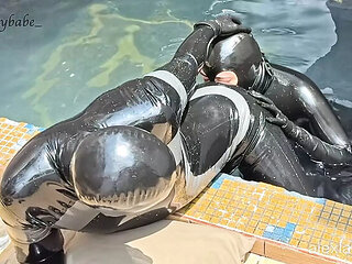 Gloomy Babe Submits in Pool - Latex Sex with Deep Throat Blowjob & Cumshot