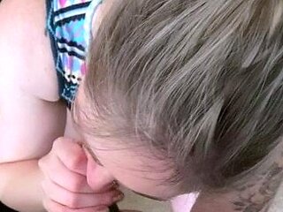 Tan stud gives a POV blowjob to his big cock