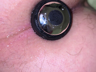 Cumshot camera with anal plug in shower